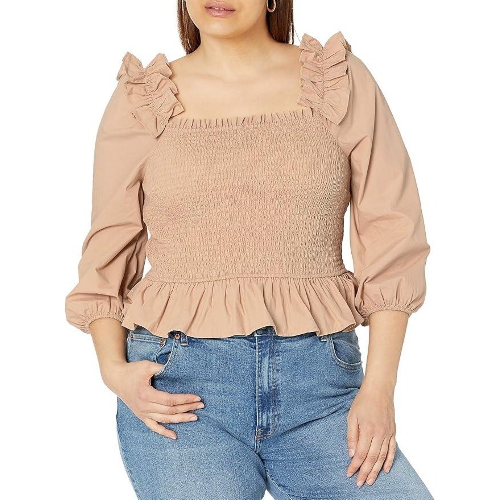 The Drop Marisol Top Curds Whey Square Neck Smocked Ruffle‎ XXL Blouse
